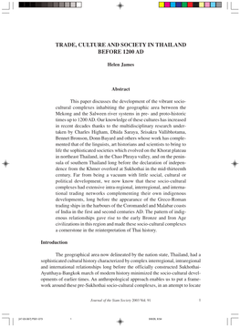 Trade, Culture and Society in Thailand Before 1200 Ad