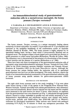 An Immunohistochemical Study of Gastrointestinal Endocrine Cells in a Nectarivorous Marsupial, the Honey Possum (Tarsipes Rostratus)*