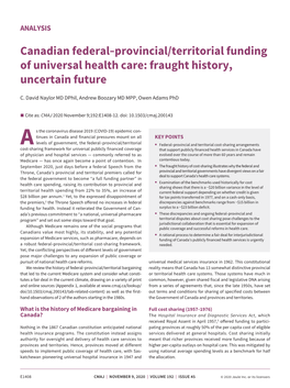 Canadian Federal–Provincial/Territorial Funding of Universal Health Care: Fraught History, Uncertain Future