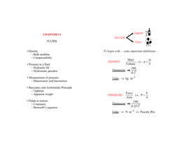 CHAPTER 13 FLUIDS • Density ! Bulk Modulus ! Compressibility