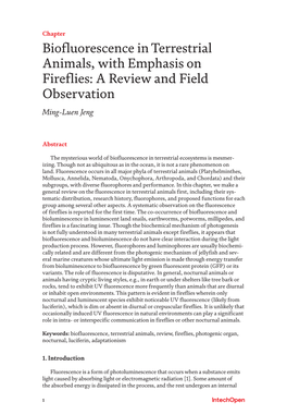 Biofluorescence in Terrestrial Animals, with Emphasis on Fireflies: a Review and Field Observation Ming-Luen Jeng