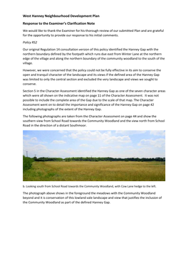 West Hanney Neighbourhood Development Plan Response to the Examiner's Clarification Note