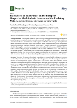 Side Effects of Sulfur Dust on the European Grapevine Moth Lobesia