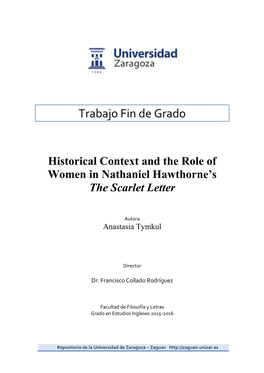 Historical Context and the Role of Women in Nathaniel Hawthorne’S the Scarlet Letter