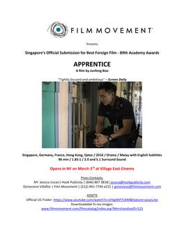 APPRENTICE a Film by Junfeng Boo