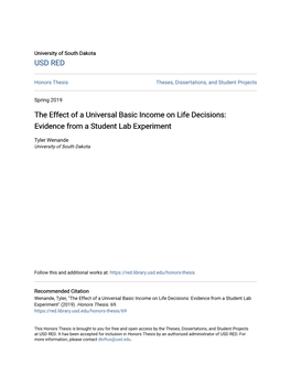 The Effect of a Universal Basic Income on Life Decisions: Evidence from a Student Lab Experiment