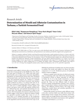 Determination of Mould and Aflatoxin Contamination in Tarhana, A