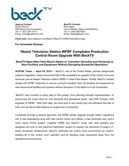 Hearst Television Station WPBF Completes Production Control Room Upgrade with Becktv