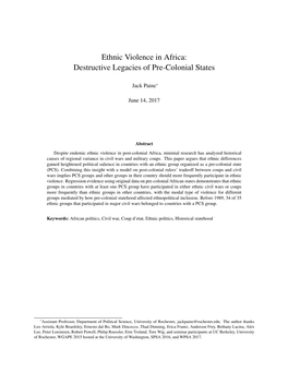 Ethnic Violence in Africa: Destructive Legacies of Pre-Colonial States