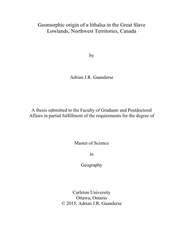 Geomorphic Origin of a Lithalsa in the Great Slave Lowlands, Northwest Territories, Canada