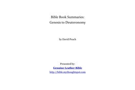 Bible Book Summaries: Genesis to Deuteronomy