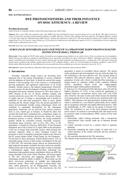 Dye Photosensitizers and Their Influence on Dssc Efficiency: a Review