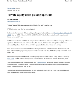 Private Equity Deals Picking up Steam