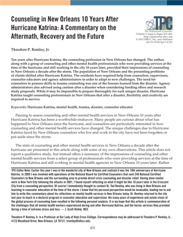 Counseling in New Orleans 10 Years After Hurricane Katrina