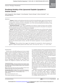 Preclinical Activity of the Liposomal Cisplatin Lipoplatin in Ovarian Cancer