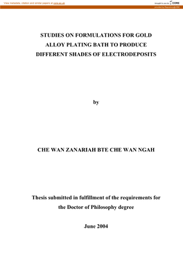 Studies on Formulations for Gold Alloy Plating Bath to Produce Different Shades of Electrodeposits