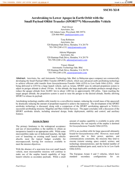 Aerobraking to Lower Apogee in Earth Orbit with the Small Payload Orbit Transfer (SPORT™) Microsatellite Vehicle