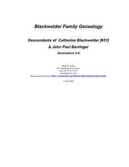 Descendants of Catherine Blackwelder (#51) & John Paul Barringer