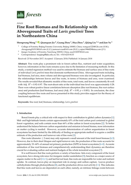 Fine Root Biomass and Its Relationship with Aboveground Traits of Larix Gmelinii Trees in Northeastern China