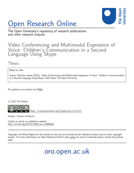 Video Conferencing and Multimodal Expression of Voice: Children’S Communication in a Second Language Using Skype