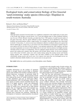 Sand-Swimming' Snake Species (Simoselaps: Elapidae) in South-Western Australia