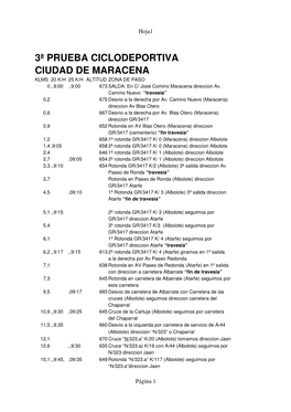 3ª PRUEBA CICLODEPORTIVA CIUDAD DE MARACENA KLMS 20 K/H 25 K/H ALTITUD ZONA DE PASO 0 .,9:00 ..9:00 673 SALDA: En C/ José Comino Maracena Direccion Av