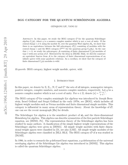 Arxiv:1904.12468V1 [Math.RT] 29 Apr 2019 Ozr Ope Ubrwihi O Oto Nt.For Unity