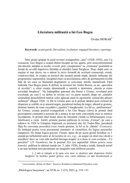 Literatura Militantă a Lui Geo Bogza