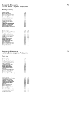 Bridgend - Blaengarw 73 Via Sarn, Bettws, Llangeinor, Pontycymmer