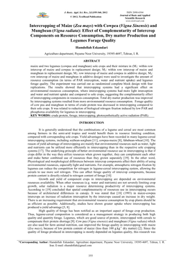 Intercropping of Maize (Zea Mays) with Cowpea (Vigna Sinensis) and Mungbean (Vigna Radiata): Effect of Complementarity of Interc