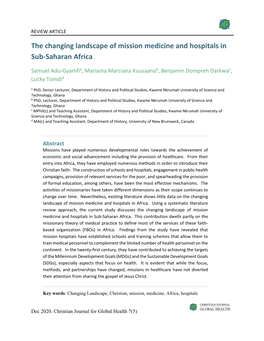 The Changing Landscape of Mission Medicine and Hospitals in Sub-Saharan Africa