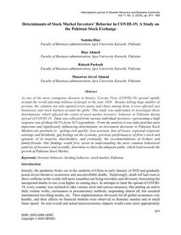 Determinants of Stock Market Investors' Behavior in COVID