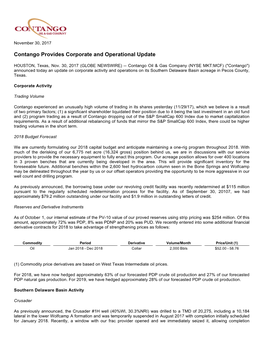 Contango Provides Corporate and Operational Update