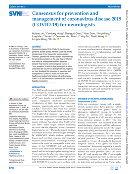 Consensus for Prevention and Management of Coronavirus Disease 2019 (COVID-19) for Neurologists