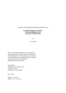 Kakapo Booming Activity, Little Barrier Island January-March 1989