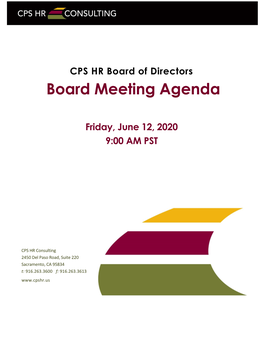 June 2020 Board of Directors Meeting Agenda