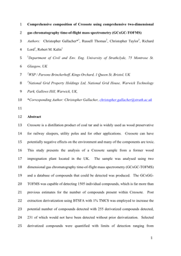 1 Comprehensive Composition of Creosote Using Comprehensive Two-Dimensional 1 Gas Chromatography Time-Of-Flight Mass Spectrome