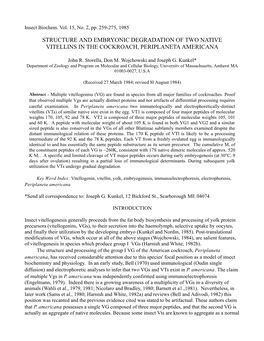 Structure and Embryonic Degradation of Two Native Vitellins in the Cockroach, Periplaneta Americana