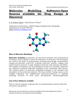 Molecular Modelling Softwares-Open Sources Available for Drug Design & Discovery