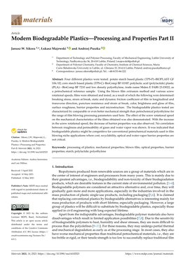 Modern Biodegradable Plastics—Processing and Properties Part II