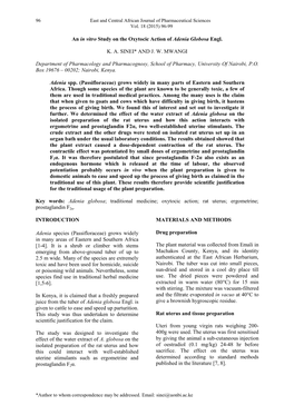 An in Vitro Study on the Oxytocic Action of Adenia Globosa Engl. K. A. SINEI* and J. W. MWANGI Department of Pharmacology and P