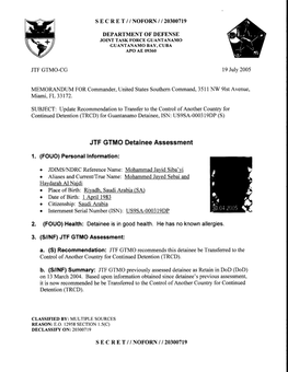 1. (FOUO) Personal Information : 3. (SI JTF GTMO Assessment