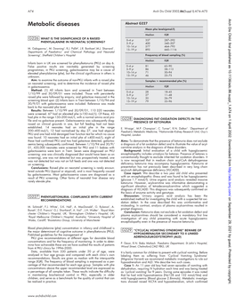 Metabolic Diseases Abstract G227 Mean Phe Levels(Μmol/L)