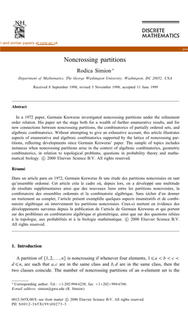 Noncrossing Partitions Rodica Simion ∗ Department of Mathematics, the George Washington University, Washington, DC 20052, USA