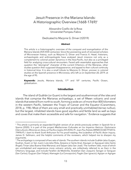 Jesuit Presence in the Mariana Islands: a Historiographic Overview (1668-1769)∗