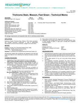 Trichrome Stain, Masson, Fast Green Histology Staining Procedure