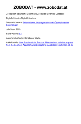 New Species and Subspecies of the Trechus {Microtrechus) Nebulosus- Group from the Southern Appalachians (Coleoptera: Carabidae: Trechinae)