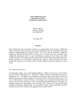Early Withdrawals from Retirement Accounts During the Great Recession