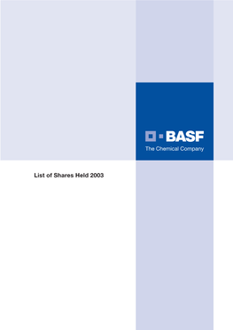 BASF AG List of Shares Held 2003