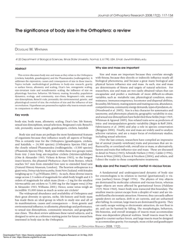 The Significance of Body Size in the Orthoptera: a Review